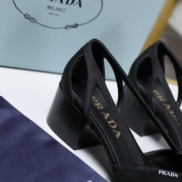 Prada Cutout Satin Pointy-Toe Pump 50mm Black Satin 456276