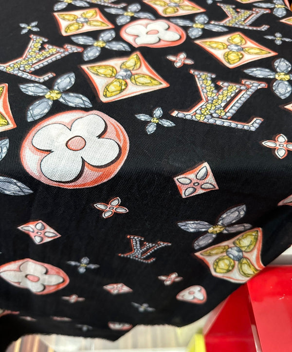 LV Long Scarf 200cm Black Pink Yellow Cashmere 967316