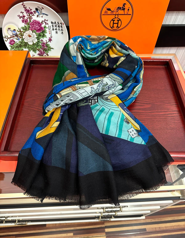 HM Nouvelle Écharpe Design 200CM Bleu Noir Cachemire 976448