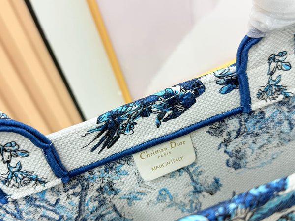 CD Book Tote With Strap Blue Toile De Jouy Floral Garden Canvas