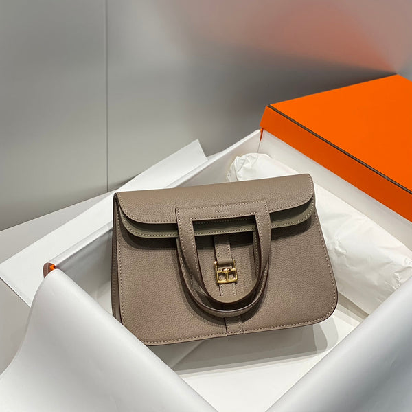 BORSA HALZAN 25 CON MANICO IN PELLE DI VITELLO MARTELLATA MARRONE CAFFÈ