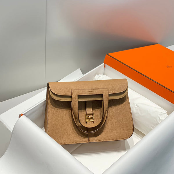 BORSA HALZAN 25 CON MANICO IN PELLE DI VITELLO MARTELLATA MARRONE TORTILLA