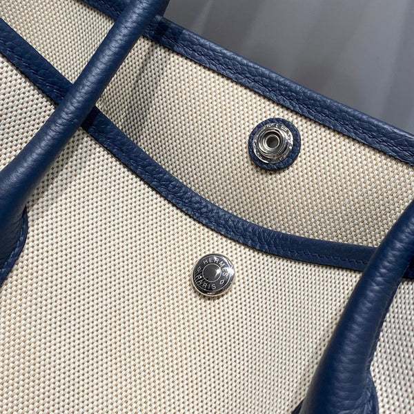 HM Garden Party 36 Beige mix Navy Blue Canvas and Negonda Calfskin 243391