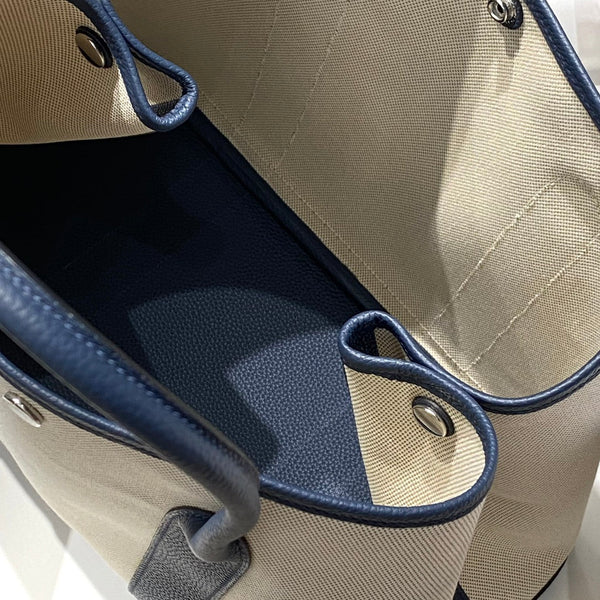 HM Garden Party 36 Beige mix Navy Blue Canvas and Negonda Calfskin 243391