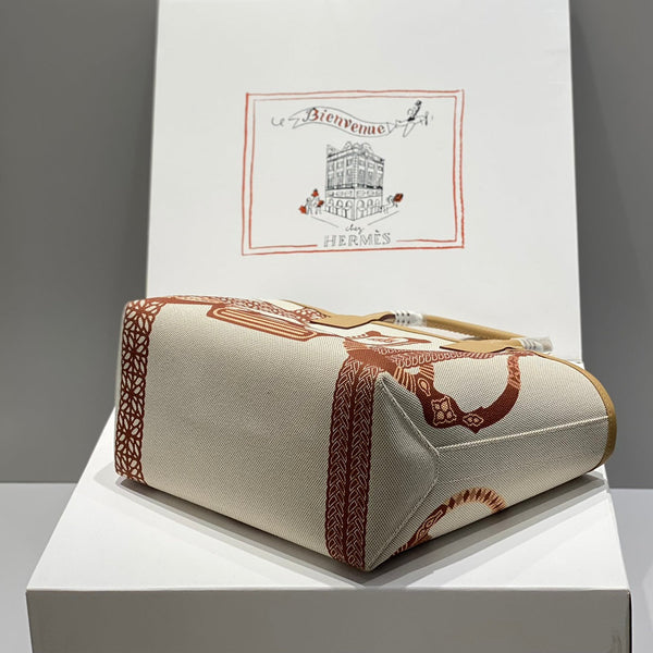 STEEPLE 28 BAG IN OFF-WHITE MIX BROWN CANVAS AND CALFSKIN