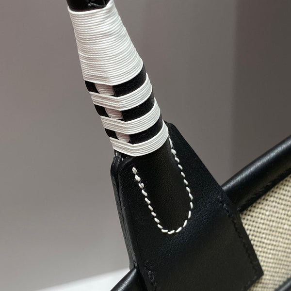 HM Steeple 28 Bag Black Calfskin White Canvas