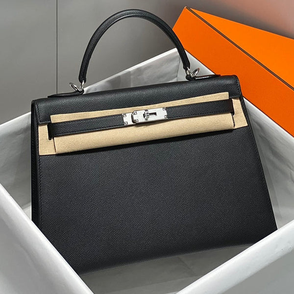 Borsa a mano superiore Kelly 32 in pelle Epsom nera Hermes 249758
