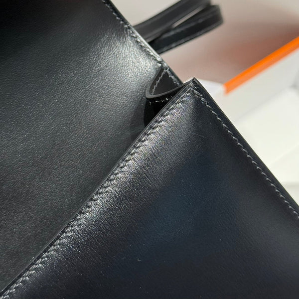 HM Constance Elan 24cm Bag Black Box Calfskin Silver Hardware