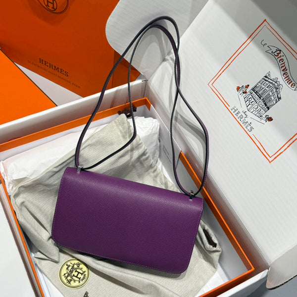 HM Constance Elan 24cm Bag Purple Epsom Leather Silver Hardware