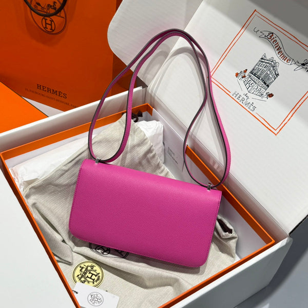 HM Constance Elan 24cm Bag Rose Tyrien Epsom Leather Silver Hardware