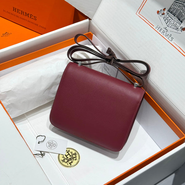 HM CONSTANCE 18 DARK RED EPSOM SILVER HARDWARE 243163