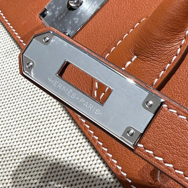 HM Birkin 35cm Gold Swift Leather Beige Canvas Silver Hardware