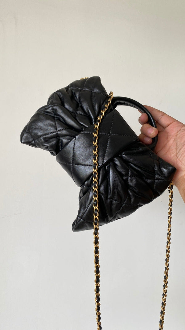 CC 25 AW Mini Bow Bag 26.5cm Black Shiny Lambskin