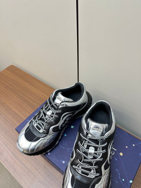 GG Ripple Leather Sneakers Black Silver