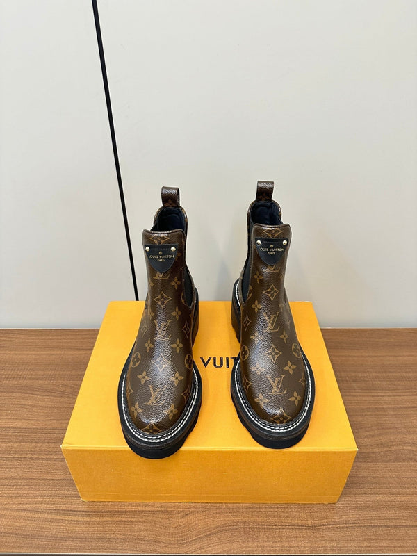 LV Beaubourg Ankle Boots Dark Brown Monogram Cowhide