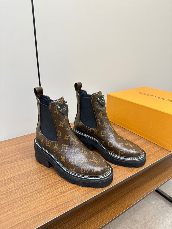 LV Beaubourg Ankle Boots Dark Brown Monogram Cowhide