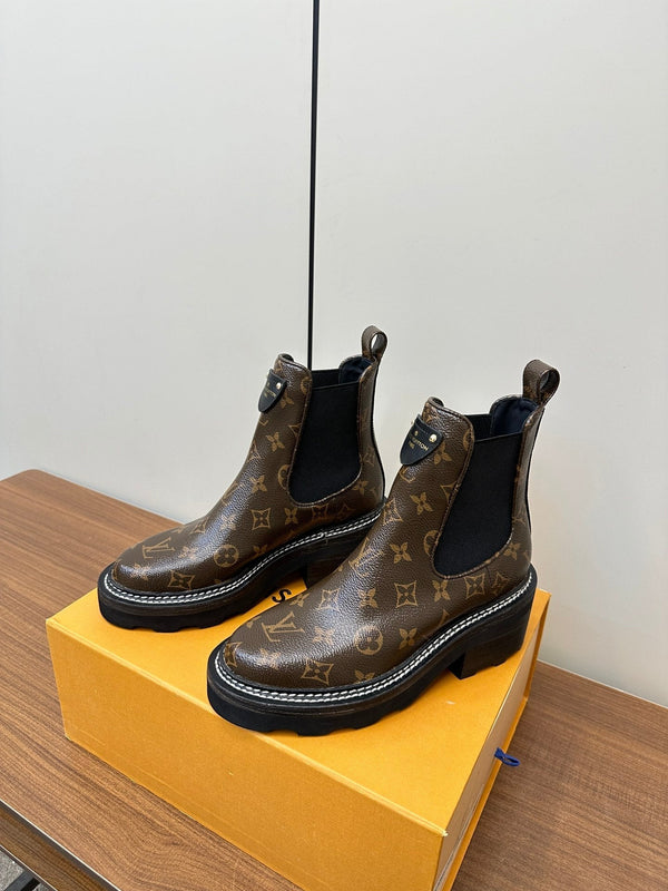 LV Beaubourg Ankle Boots Dark Brown Monogram Cowhide