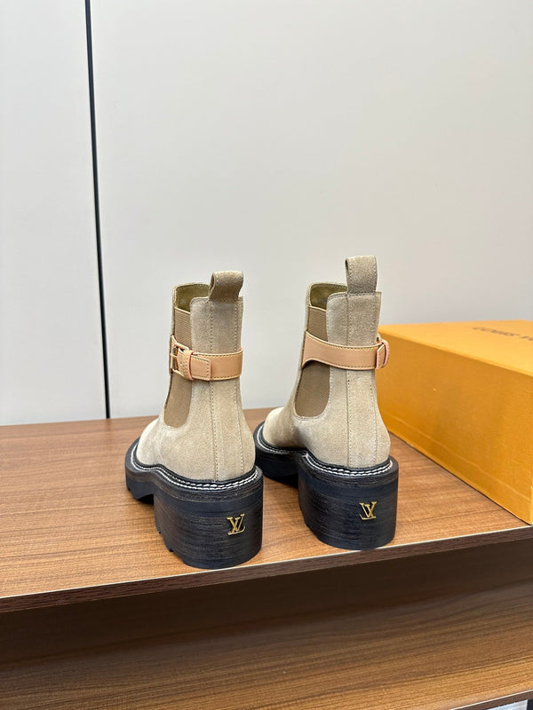 LV Beaubourg Ankle Boot Beige Suede