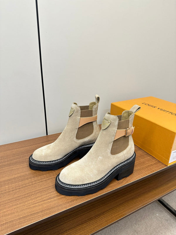 LV Beaubourg Ankle Boot Beige Suede