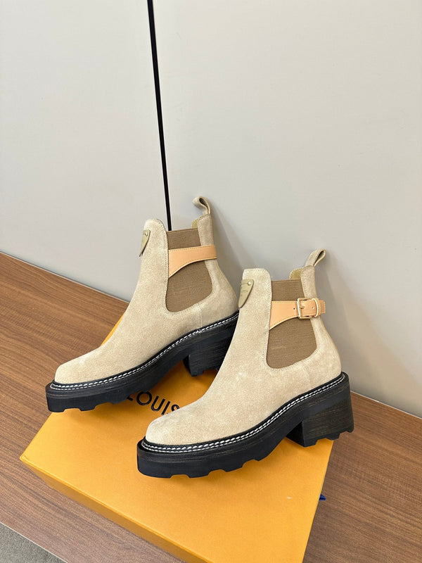 LV Beaubourg Ankle Boot Beige Suede