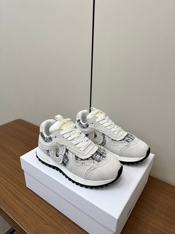 C'est Dior Sneaker In White Suede And Tweed Fabric 989934