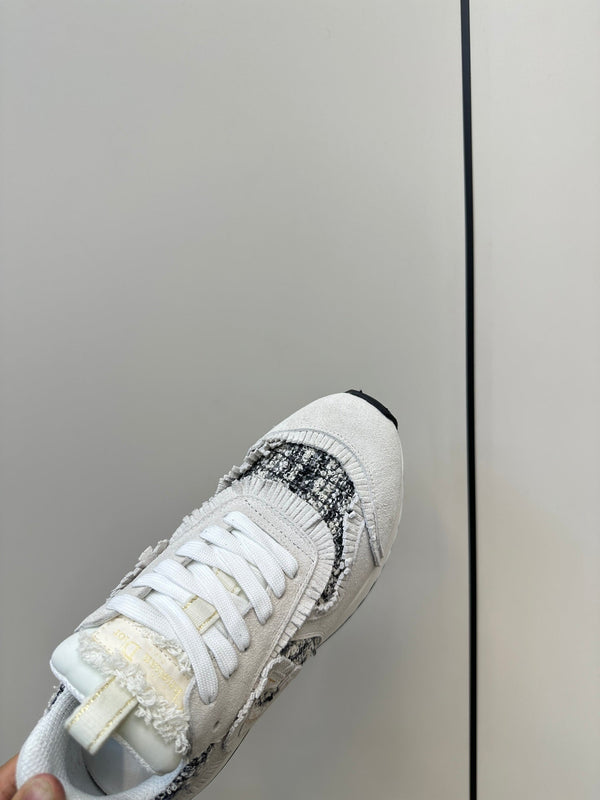 C'est Dior Sneaker In White Suede And Tweed Fabric 989934