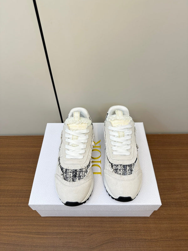 C'est Dior Sneaker In White Suede And Tweed Fabric 989934