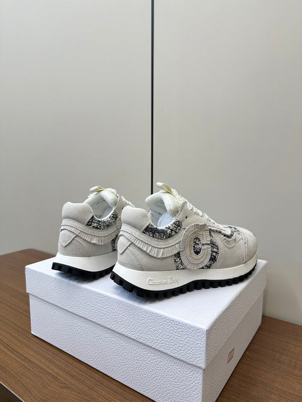 C'est Dior Sneaker In White Suede And Tweed Fabric 989934
