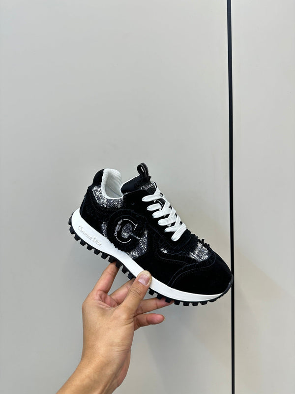C'est Dior Sneaker In Black Suede And Tweed Fabric 989935