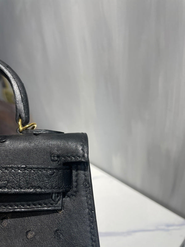 Hermes Kelly 19 Sellier Black Ostrich Leather Bag GHW (need 25 day to produce) 270332