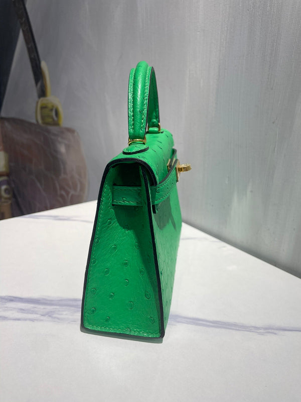 Hermes Kelly 19 Sellier Green Ostrich Leather Bag GHW (need 25 day to produce) 270333