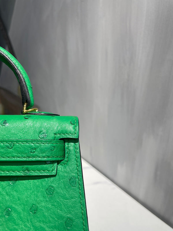 Hermes Kelly 19 Sellier Green Ostrich Leather Bag GHW (need 25 day to produce) 270333