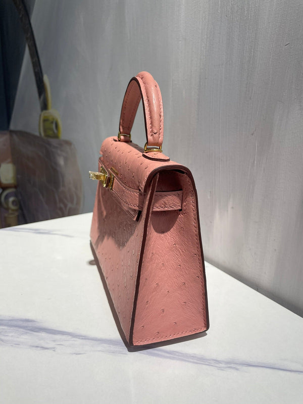 Hermes Kelly 19 Sellier Muted Pink Ostrich Leather Bag Sliver Hardware (need 25 day to produce) 270339