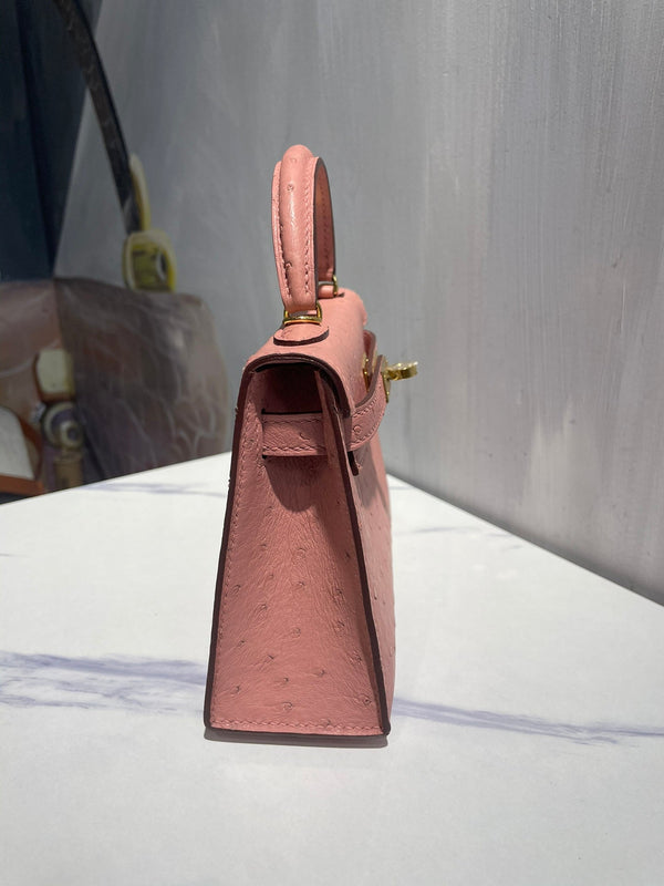 Hermes Kelly 19 Sellier Muted Pink Ostrich Leather Bag Sliver Hardware (need 25 day to produce) 270339