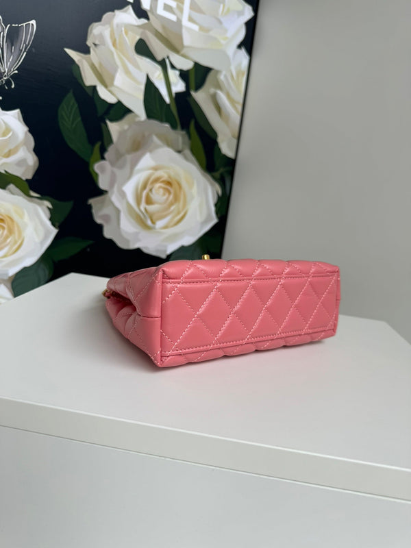 cc 24a nano 19cm kelly shopper bag hot pink lambskin