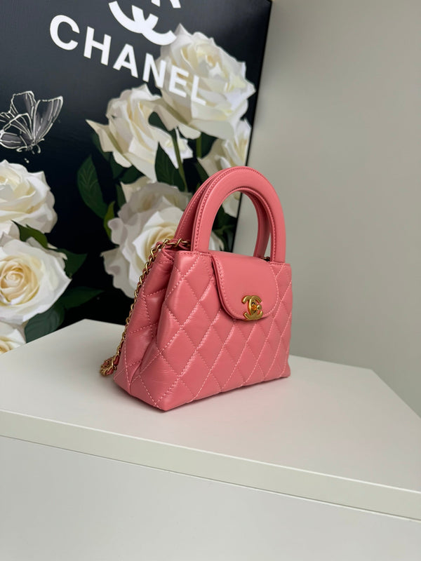 cc 24a nano 19cm kelly shopper bag hot pink lambskin