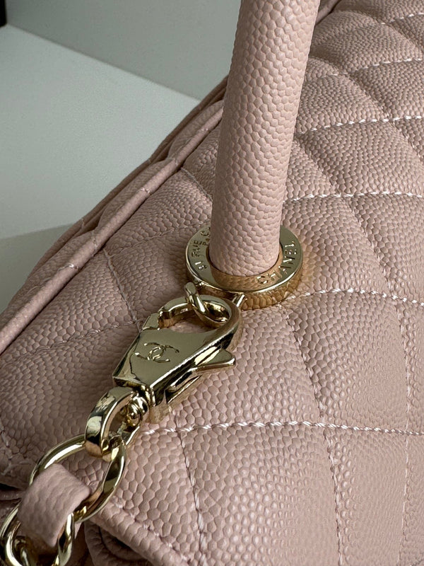 coco handle medium 29cm pink beige quilted caviar leather gold hardware