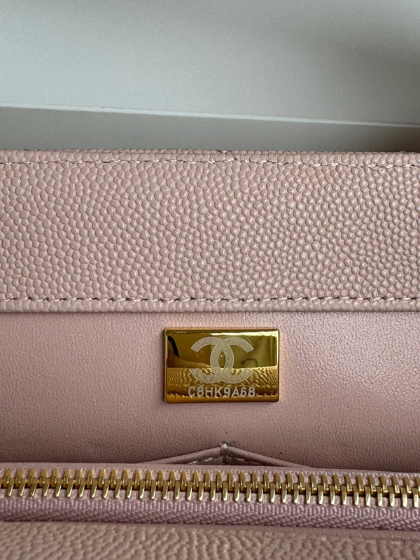 coco handle medium 29cm pink beige quilted caviar leather gold hardware