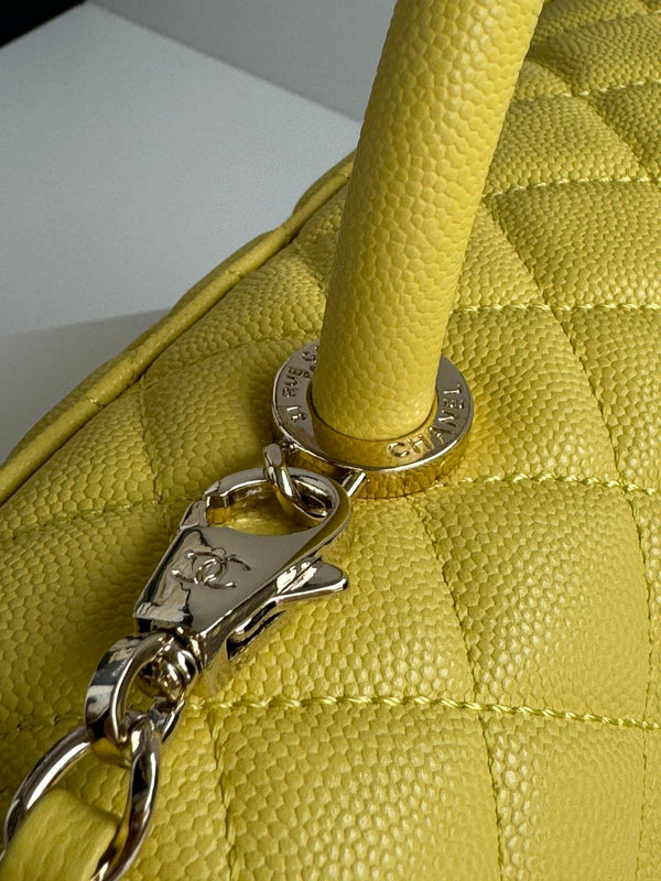 coco handle medium 29cm yellow quilted caviar leather gold hardware
