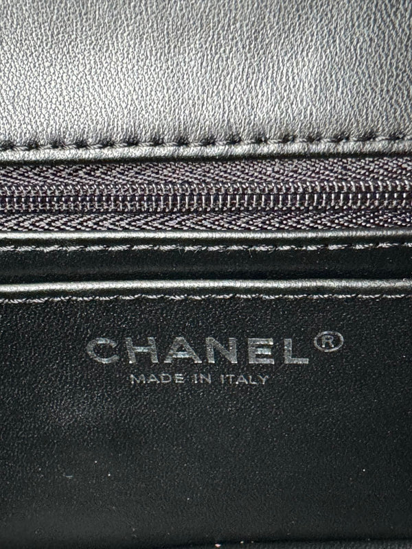 24c mini flap bag 20cm with top handle black calfskin silver hardware