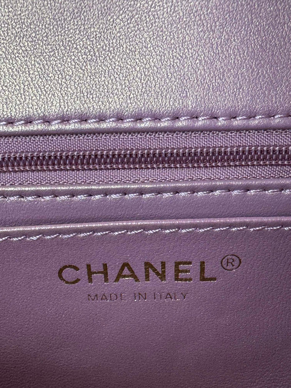 24c mini flap bag 20cm with top handle pink violet calfskin