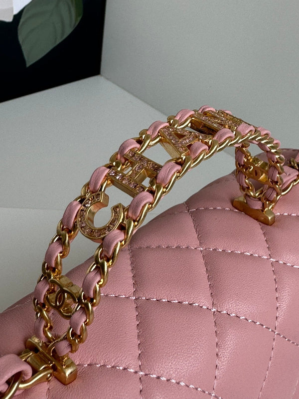 Borsa mini con patta 24c 20 cm con manico superiore in pelle di agnello rosa