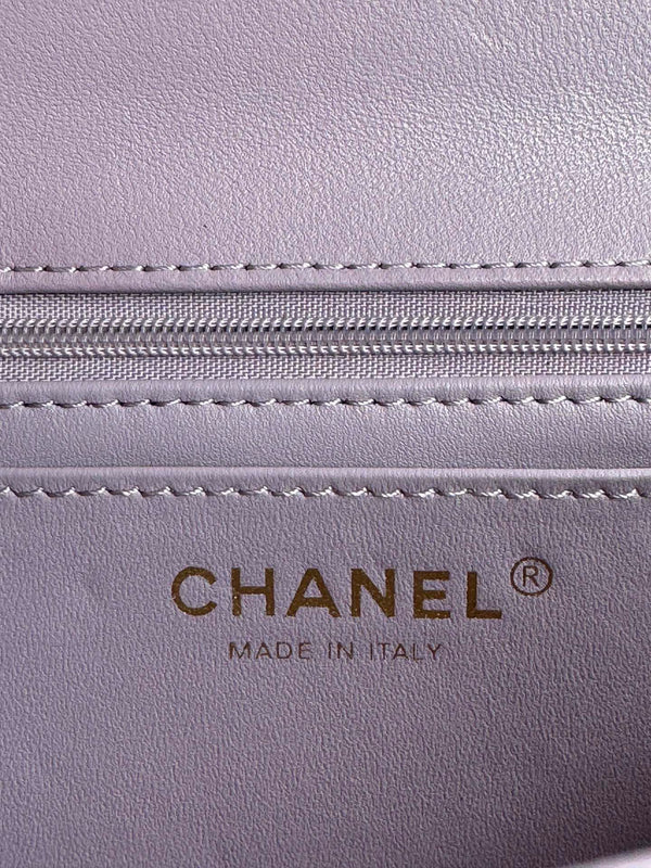 24c mini flap bag 20cm with top handle violet lambskin