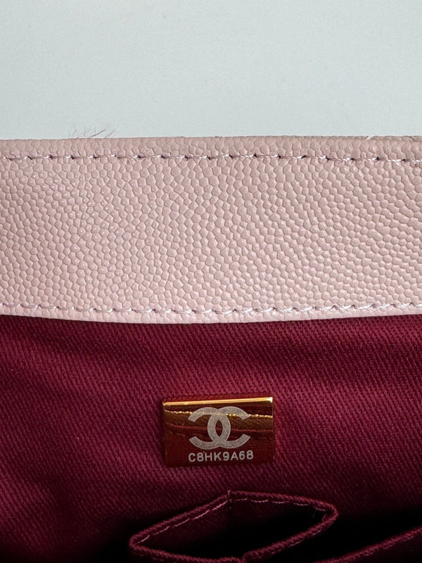 coco handle flap bag 24cm pastel pink quilted caviar leather
