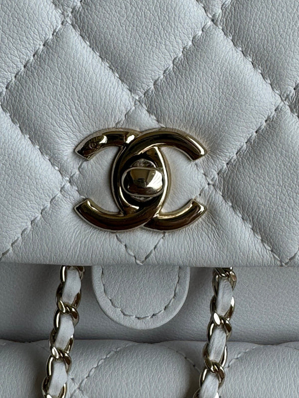 zaino duma 22cm pelle di agnello bianca hardware oro chiaro