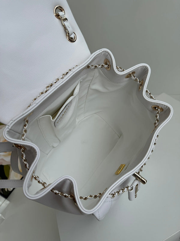 zaino duma 22cm pelle di agnello bianca hardware oro chiaro