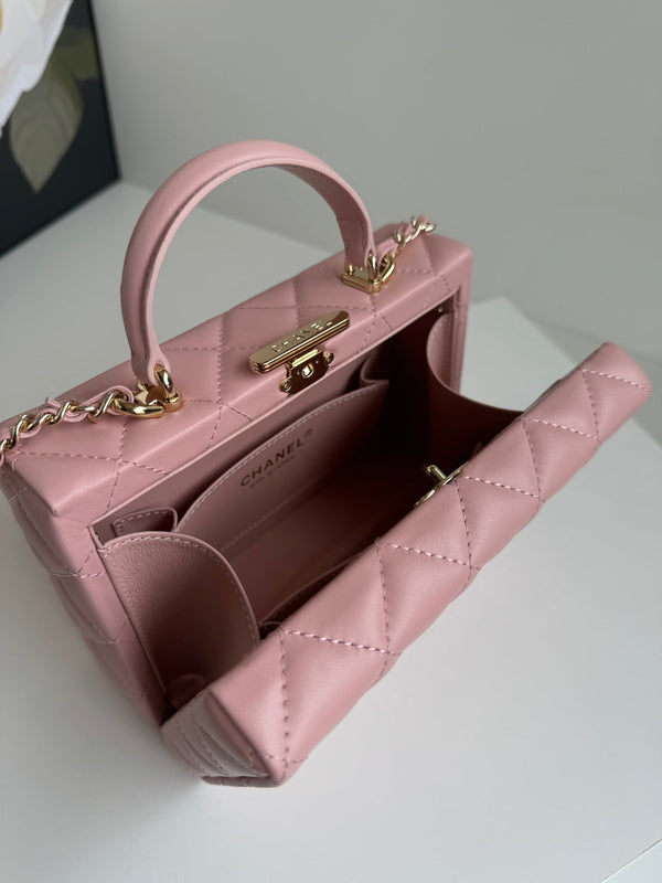 SMALL BOX BAG 18 IN BALLERINA PINK LAMBSKIN GOLD HARDWARE