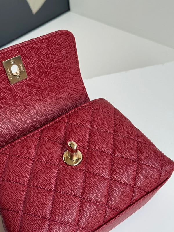 CC 24K Coco Handle Nano 14.5cm Burgundy Grained Calfskin Gold Hardware