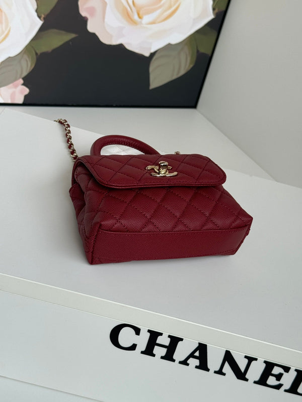 CC 24K Coco Handle Nano 14.5cm Burgundy Grained Calfskin Gold Hardware