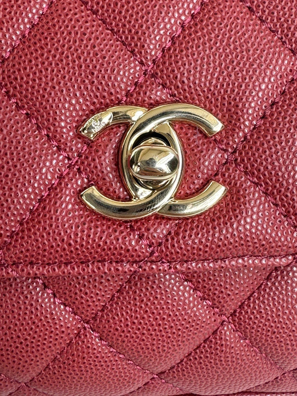 CC 24K Coco Handle Nano 14.5cm Burgundy Grained Calfskin Gold Hardware